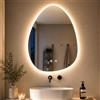 Clevich Specchio da bagno con illuminazione asimmetrica 80 × 60 cm, specchio LED con 3 colori di luce dimmerabile, vetro temperato, interruttore touch, funzione memoria, anti-appannamento, moderno
