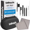 Udivita Kit Pulizia Apparecchi Acustici 9in1 Uditools - Set Accessori con Spazzole Scovolino Filo Ultra-Slim e Magnete Estrai-Batterie - Custodia Tascabile - Compatibile con Modelli BTE RIC ITE e Auricolari