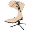BRICOZONE Sdraio A Dondolo Con Ombrellone Parasole Integrato Cuscino Imbottito Amaca Da Giardino In Acciaio E Poliestere Per Esterno Terrazzo Bordo Piscina 195 x 132 x 197 Cm Beige