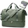 HPLQQ Borsone da Viaggio Donna Bagaglio a Mano Easyjet 45x36x20, Borsa Sportiva Borsone da Palestra con Scomparto per le Scarpe, Borsa da Weekend, Ospedale Parto, Danza,D01-Verde militare