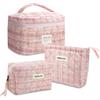 Carttiya 3pcs Beauty Case da Viaggio Donna, Trucchi da Toilette MakeUp Matelassata in Poliestere, Grande Capacità Cosmetica Borsa da Toilette Viaggio per Donna e Ragazza (Rosa)
