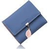 Roulens Portafoglio in pelle PU ROULENS per borsa con RFID lunga da donna con ciondolo foglia con cerniera, Blu