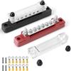 BOSYTRO 2 Pezzi Blocco di Distribuzione Alimentazione 12V-48V DC Busbar 150A Morsettiera Distribuzione con 2x M4 Terminale a Bolts e 12x Morsetti Elettrici M4 per Auto Camion Barca (Rosso, Nero)