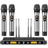 TONOR Microfono wireless UHF in metallo, 4 professionale dinamico doppio microfoni senza fili, sistema mic a mano, 4x5 Canali, per karaoke, feste, DJ, chiesa, matrimonio, 90m,Argento,TW840