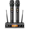 TONOR Microfono wireless UHF professionale dinamico doppio microfono senza fili, sistema di microfono a mano, set per karaoke, feste, DJ, chiesa, matrimonio, riunione, 60 metri, TW820, Nero