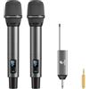 TONOR Microfono Wireless, Microfono Ricaricabile Professionale, Microfono Dinamico Cordless in Metallo 2x100 UHF per Karaoke, Chiesa, Canto, Matrimonio, Riunione, DJ, Volume Regolabile, 80 M,TW520