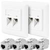 OFFCUP 2x Presa Ethernet, Universale Presa Di Rete, Rete 2 Porta Lan Rj45, 4x Modulo Schermato Keystone Cat-6, Installazione Con Smusso, Superficie O a Incasso per Casa Ufficio