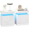 HOMCOM Set di 2 Comodini Camera da Letto con LED 45x35x52 cm Bianco Lucido