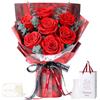 MAMAMIKO 7 Rose Stabilizzate Rosse con Vaso, Bouquet di Fiori Eterni, Regalo Donna
