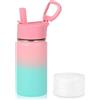 Volhoply Borraccia per Bambini in Acciaio Inox da 414 ml, Termica, a Doppia Parete, con Cannuccia, Senza BPA, Facile da Usare per Ragazzi e Ragazze, Bottiglia Sotto Vuoto (Rosa Verde,1)