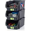 Iris Ohyama, Contenitori con Apertura Frontale, Scatole di Fissaggio a Bocca di Lupo, Set da 3, Impilabili, In Plastica, Nero, Organizer per Vestiti, Bagno, Lavanderia, Armadio, SBIN-S