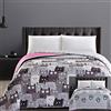 DecoKing copriletto trapuntato in microfibra, double-face, trapunta, facile da pulire, grigio acciaio antracite grafite nero bianco rosa gatti Cats' Invasion., Microfibra, Cats' Invasion, 170 x 210 cm