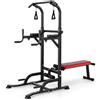 TLGREEN Power Tower multifunzione con panca pieghevole, barra per trazioni dip station, allenamento con la forza, allenamento a casa, fitness, con fasce per allenamento, capacità di carico fino a 200 kg