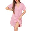 Wikoan Camicia da Notte da Donna Sleepwear Classico Camicia da Notte con Scollo a V e Tasche Laterali,Rosa,XXL
