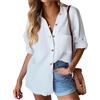 Hotouch Camicetta da Donna Elegante a Maniche Lunghe Camicia Casual con Bottoni Camicia Casual con Scollo a V Camicetta Bianca M
