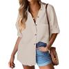 Hotouch Camicia da Donna a Maniche Lunghe Button Down Camicetta Camicia in Cotone abbottonatura sul Davanti Casual Beige L