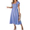 CUPSHE Abito Estivo da Donna, Abito a Collo Quadrato con Striscia, Smanicato, Abito a Linea A con Maniche a Campana e Capolinea Raffinato, A righe blu., S