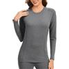 AMZSPORT Donna Maglia Termica a Maniche Lunghe Invernale Intimo Termico Traspirante Top Caldo con Scollo T-Shirt Pile Spazzolato Grigio M