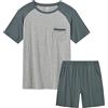 MoFiz Pigiami Uomo Estivo Morbido Pigiama Set da Notte Casa Due Pezzi Maglietta Manica Corta e Pantaloncini con Tasche Blu-Grigio EU XL