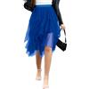 Wikoan Gonna in Ulle da Donna Elegante Abito Asimmetrico a Tre Strati in Tulle Trasparente con Fodera,Gonna a Rete da Principessa,Blu Scuro,M