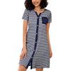 Marvmys Camicia da Notte Donna Cotone Camicia da Notte Donna Sexy Camicia da Notte Donna Manica Corta Camicie da Notte Donna a Righe con Bottoni, Blu Marino, S