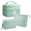 Carttiya 3pcs Beauty Case da Viaggio Donna, Trucchi da Toilette MakeUp Matelassata in Poliestere, Grande Capacità Cosmetica Borsa da Toilette Viaggio per Donna e Ragazza (Verde)