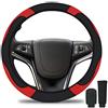 URAQT Coprivolante Auto in Pelle Microfibra, Coprivolante Auto Universale 37-39 cm, Coprivolantes Autos Pelle con Copri Cambio Autos Universale per la Maggior Parte delle Automobili (Rosso)