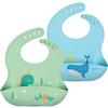 Vicloon Bavaglini 3D Silicone, 2PCS Impermeabile Senza BPA, con Tasca Raccoglipappa, 4 Misure Regolabili, per Bambini e Neonati, Dinosauroe e Balena