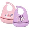 Vicloon Bavaglini Silicone, 2PCS Bavaglino Silicone Impermeabile Senza BPA, Bavaglini Pappa Svezzamento con Tasca Raccoglipappa, 6 Misure Regolabili, per Bambini e Neonati, Viola e Rosa