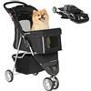 PawHut Passeggino per Cani Piccoli Pieghevole con Freni fino 10 kg Nero