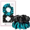 townssilk Set di 2 elastici per capelli in 100% seta di gelso, 6A/22 momme, certificato OEKO-TEX®, delicati sui capelli e voluminosi, elastici senza impronte, nero e blu pavone