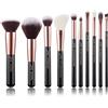 Jessup 10pz Pennelli per il trucco Fondotinta Polvere Bellezza Eyeliner Correttore Setole in fibra fatta a mano Kit per il trucco Nero/Oro rosa T156