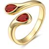 Bestyle Anello Donna Regolabile a Goccia con Pietre Portafortuna dei 12 Mesi Rosso Rubino Colore Oro Regalo per Fidanzamento Anniversario