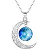 Clearine Collana Argento 925 Oroscopo Zodiaco 12 Costellazione Astrologia Galassia & Mezzaluna Luna Perle di vetro Pendente Pesci