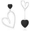 EVER FAITH Orecchini da donna, orecchini asimmetrici con cuore pendente a goccia, a goccia della regina dei cuori, dichiarativi con nero Argento fondo