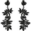 EVER FAITH Orecchini in stile Art Deco vintage, orecchini pendenti in piombo floreale con cristalli di strass e smalto Nero