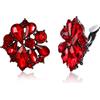 EVER FAITH Orecchini a clip a forma di fiore per Donne Ragazze, a floreali con cristalli di strass rossi
