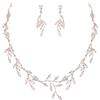 EVER FAITH Gioielli da sposa per le donne damigella d'onore, scintillante Zirconia cubica Pera Birthstone Foglia Collana Orecchini Set per Prom Trasparente Rosa Oro-fondo