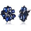 EVER FAITH Fiore Orecchini a clip per Donne Ragazze, Blu Navy Strass Cristalli Floreali Clip On