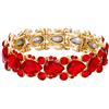EVER FAITH Braccialetto Donna, Cristallo Austriaco Matrimonio Nuziale Floreale Gocce d'Acqua Elastico Regolabile Bracciale Rosso Oro-Fondo