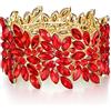 EVER FAITH Elastico Bracciale Art Deco Vintage Rotonda Marquised Cristalli Gioielli da Polso per Party Prom Rosso Oro-Fondo