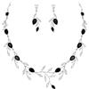 EVER FAITH Set di Gioielli da Festa per Donna, Scintillante Zirconia cubica Pera Birthstone Foglia Collana Orecchini per Prom Nero Argento-Fondo