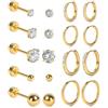Vicloon Orecchini Acciaio Chirurgico, 18 Pezzi Set di Orecchinis a Bottonecon Retro Piatto Orecchini a Cerchio Cartilagine Ipoallergenica Cartilagine Helix Piercing Orecchio Set Orecchinis Donna Oro
