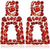 EVER FAITH Orecchini pendenti quadrati grandi, orecchini di dichiarazione geometrica con cristalli a goccia dal design bohémien rialzato Rosso