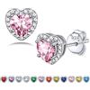 Bestyle Orecchini Argento 925 Pietre Portafortuna Ottobre Rosa Tormalina Diamante Orecchini Forma Cuore Orecchini Donna, Confezione Regalo