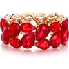 EVER FAITH Cristalli austriaci Elastico Bracciale, Art Deco Elegante TaerGoccia Vintage Party Gioielli da Polso per Donna Rosso Oro-Fondo