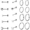 Vicloon Orecchini Acciaio Chirurgico, 18 Pezzi Set di Orecchini a Bottonecon Retro Piatto Orecchini a Cerchio Cartilagine Ipoallergenica Cartilagine Helix Piercing Orecchio Set Orecchini Donna Argento