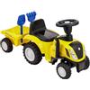 Baroni Toys Trattore Ride-On con Rimorchio per Bambini dai 12 a 36 mesi, Trattore con Clacson ad Aria, Volante Sterzante, Suoni e Fari Funzionanti, Paletta e Rastrello Inclusi, 29x91x44 cm, Giallo