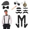 ACWOO Set Accessori Anni 20 per Uomo, 7 Pezzi Costume Mafia Carnevale, Gatsby Gangster Costume Accessori con Cappello Uomo, Elastica Bretella Y-Back, Baffi Finti, Papillon, per Natale Halloween Festa