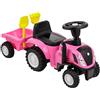 Baroni Toys Trattore Ride-On con Rimorchio per Bambini dai 12 a 36 mesi, Trattore con Clacson ad Aria, Volante Sterzante, Suoni e Fari Funzionanti, Paletta e Rastrello Inclusi, 29x91x44 cm, Rosa
